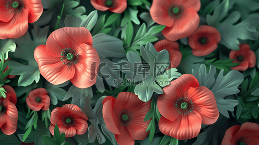 红色花朵平面平铺女神节日设计的插画17