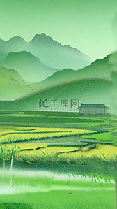 春天山峰绿色插画图片_春天绿色农耕田地梯田风景插画