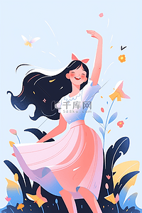 卡通38插画图片_38妇女节女神节扁平简约女生51插画素材