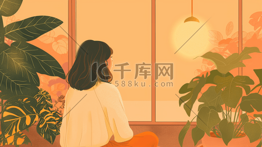 扁平化时尚文艺女孩室内场景的插画15