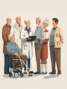老年女性插画图片_行动不便的老人与护士形象