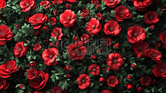 红色花朵平面平铺女神节日设计的插画20
