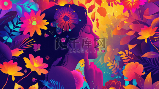 彩色时尚女神艺术头像戴着花朵的插画9