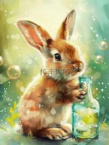 中医疗插画图片_实验中的小兔子