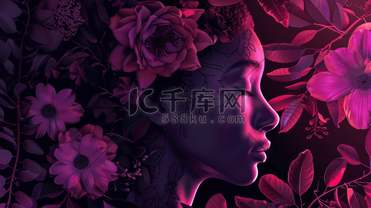 紫色女性女神侧面花朵场景的插画3