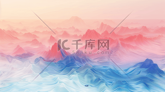 彩色中国风山水插画图片_彩色中国风山水风景插画4