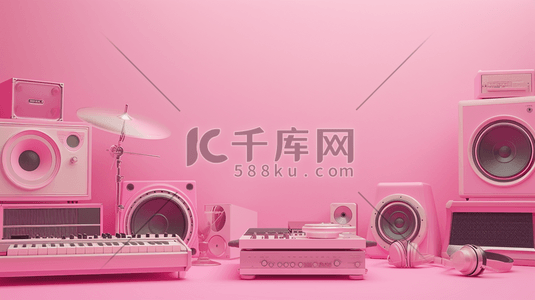 粉色简约唯美室内音乐音响器材的插画3