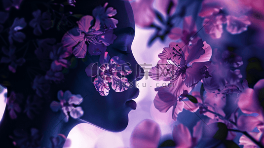 短发侧面插画图片_紫色女性女神侧面花朵场景的插画2