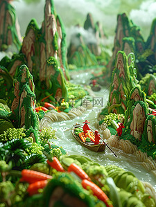 蔬菜水果山河微缩景观素材