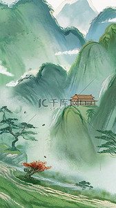 春景春天插画图片_国风春景春天诗意山水插图