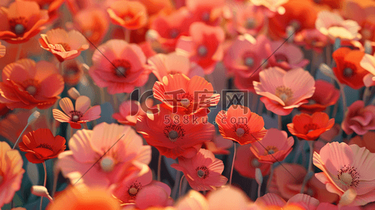 花朵平铺插画图片_红色花朵平面平铺女神节日设计的插画7