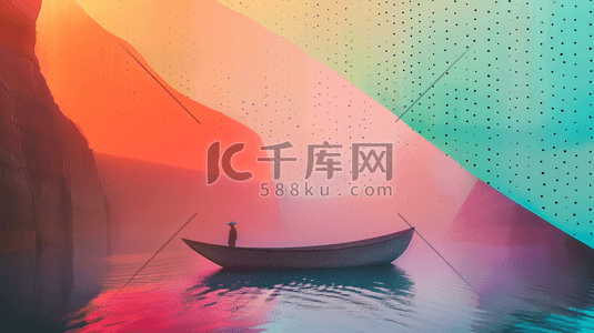 彩色中国风山水风景插画2