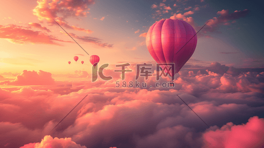 降落插画图片_唯美美丽降落气球在空中飞翔的插画11