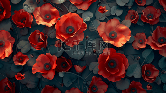 红色花朵平面平铺女神节日设计的插画19