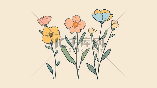 春季扁平化简约树叶花朵的插画13
