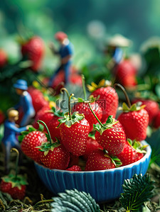 瓜果采摘插画图片_农民们正在采摘新鲜的大草莓矢量插画