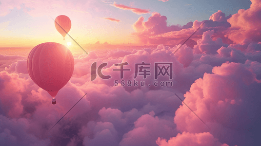 迷彩降落伞插画图片_唯美美丽降落气球在空中飞翔的插画8
