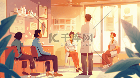 办公人员插画图片_手绘彩色医生医护人员商讨工作的插画13