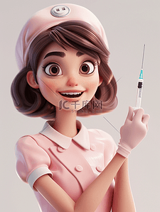 护士抬手插画图片_穿粉色护士装手拿注射器的插画5