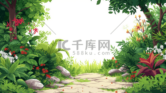 春天平面森林树木叶片纹理插画2