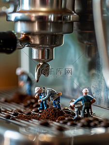 咖啡咖啡机插画图片_微型小人物在咖啡机上工作插画素材