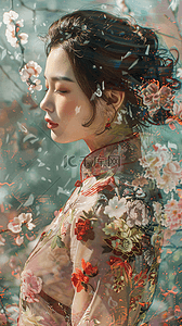 服饰箱包插画图片_身着旗袍的女性插画1