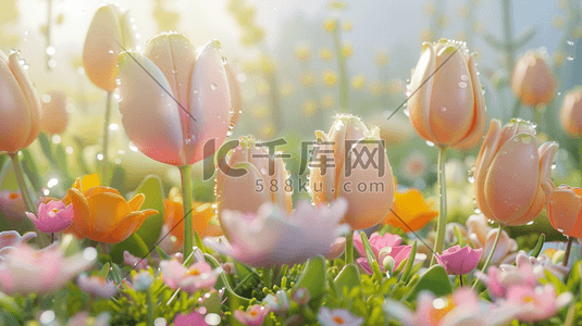 春天立体户外花朵开放的插画8