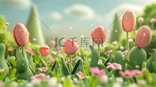 春天立体户外花朵开放的插画6