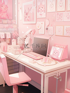 粉色精致的书桌书房素材