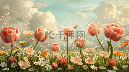 开放的花朵插画图片_春天立体户外花朵开放的插画12