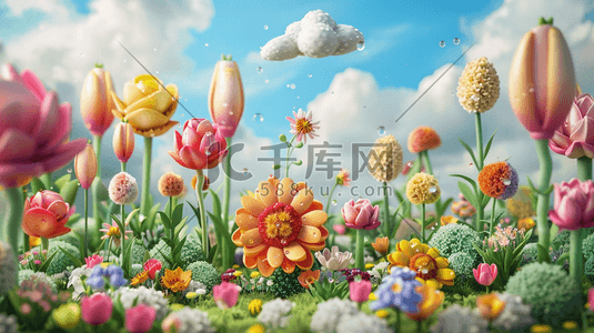 春天立体户外花朵开放的插画11