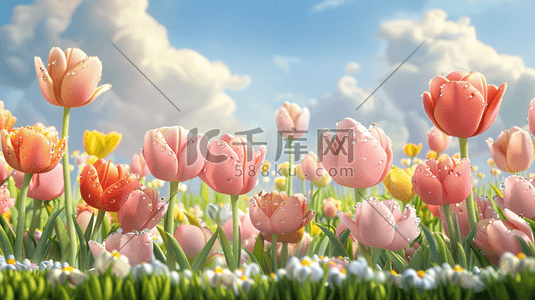 春天立体户外花朵开放的插画18
