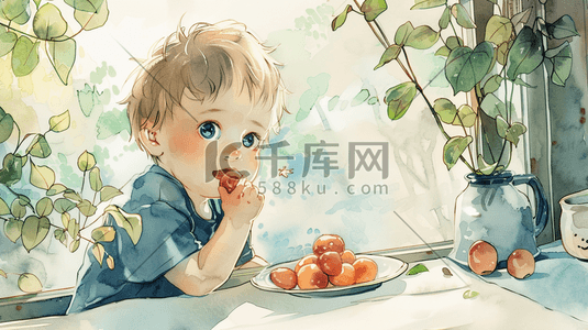 可爱吃东西插画图片_彩色绘画卡通艺术宝宝画像的插画8