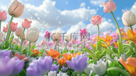 开放的花朵插画图片_春天立体户外花朵开放的插画16