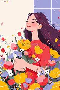 人物肌理插画图片_38妇女节女神节扁平肌理插画24