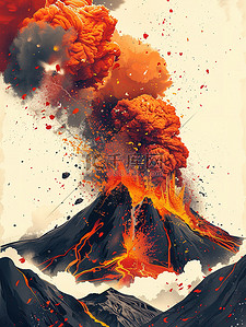 火杀喷发插画图片_火山岩浆喷发简约插画
