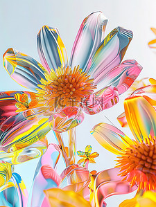 有机认证标插画图片_霓虹灯透明塑性花朵春天矢量插画