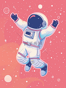 宇航员简约插画图片_简约卡通宇宙星空宇航服的插画6