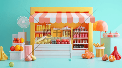 彩色平面生鲜超市的插画1