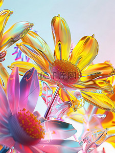 霓虹灯透明塑性花朵春天插图