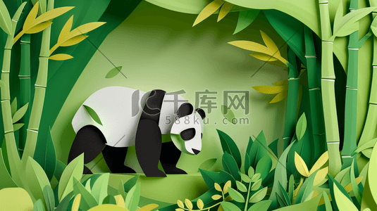 熊猫走路插画图片_简约绿色平面熊猫竹子的插画8