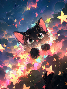 可爱的小猫梦幻星空下素材