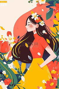 人物肌理插画图片_38妇女节女神节扁平肌理插画25