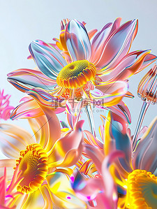 有机插画图片_霓虹灯透明塑性花朵春天素材