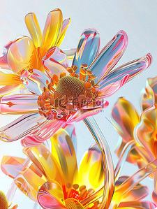 透明设计插画图片_霓虹灯透明塑性花朵春天插画设计