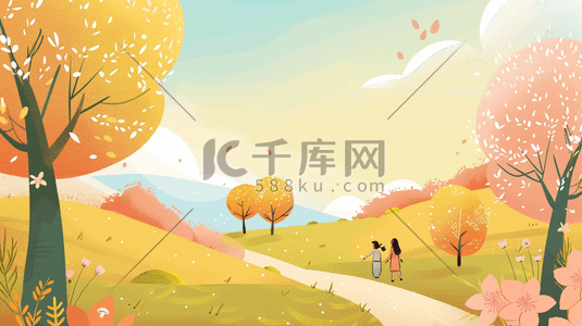 简约粉色树枝花朵风景风光的插画10