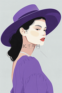 紫色背景纯色插画图片_女士优雅手绘插画妇女节