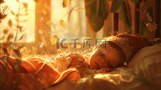 彩色可爱漂亮宝宝睡觉的插画10