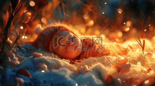宝宝睡觉插画图片_彩色可爱漂亮宝宝睡觉的插画2