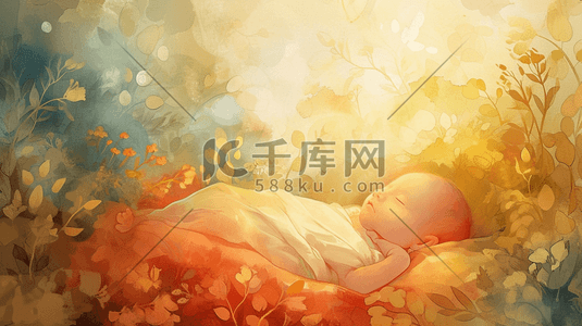 宝宝睡觉插画图片_彩色可爱漂亮宝宝睡觉的插画12